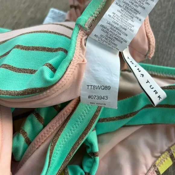 Trina Turk Lurex Stripe Bikini Bralette Top Pastel Stripe Swim Size 6 Pink Teal - Picture 14 of 16